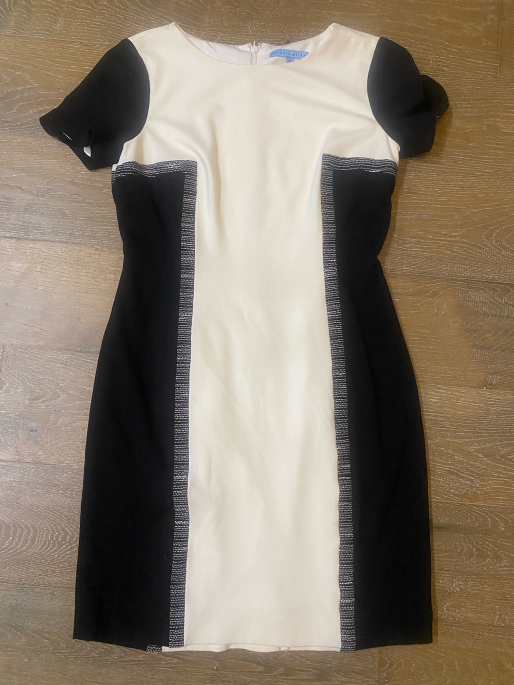 New Antonio Melani Black Cream Tweed Color Block Cocktail Career Work Dress 10